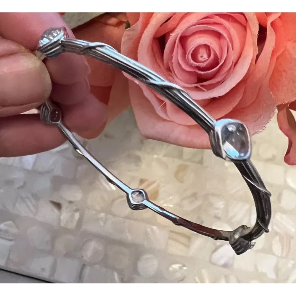 ariva fine jewelry sterling Silver white topaz Bangle Bracelet 2.75 inch RARE